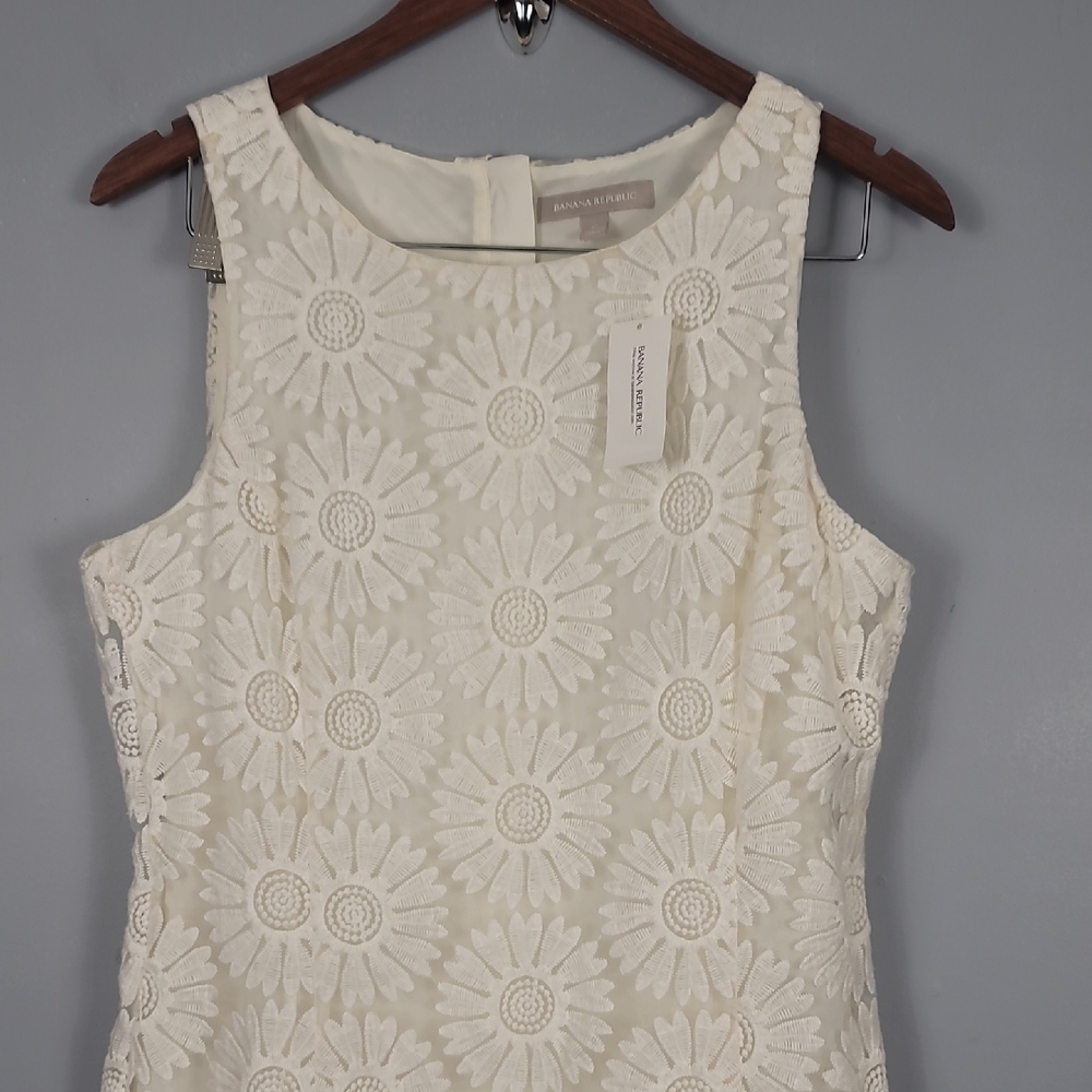 Banana Republic Cream Sheath Scoop Neck Lace Floral Embroidered Mini Dress - Picture 3 of 14